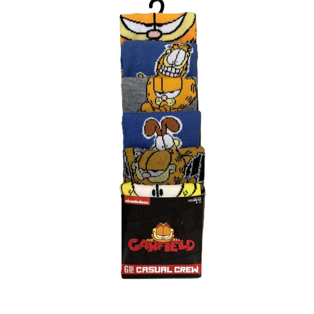 Hypnotic NWT New Garfield Men Socks Gift Set Casual Crew Cute Colorful Six Pairs